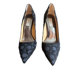 Badgley Mischka Black Silk Crystal Heels Size 8